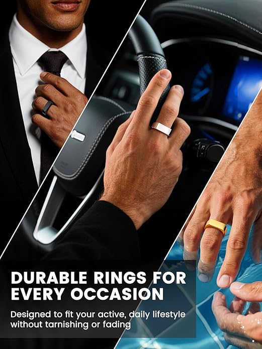 Bestyle Stainless Steel Signet Ring for Men Women in Gold/Black/Silver/Vintage Gray Tone, Chunky Thick Heavy Dome Band Ring Cool Finger Ring, Gift for Dad Husband, Size 7-14 Customizable