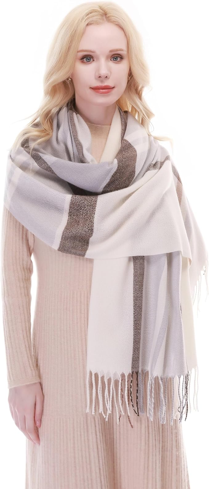 RIIQIICHY Plaid Scarf for Women Fall Winter Pashmina Scarves Wraps for Cold Weather Warm Large