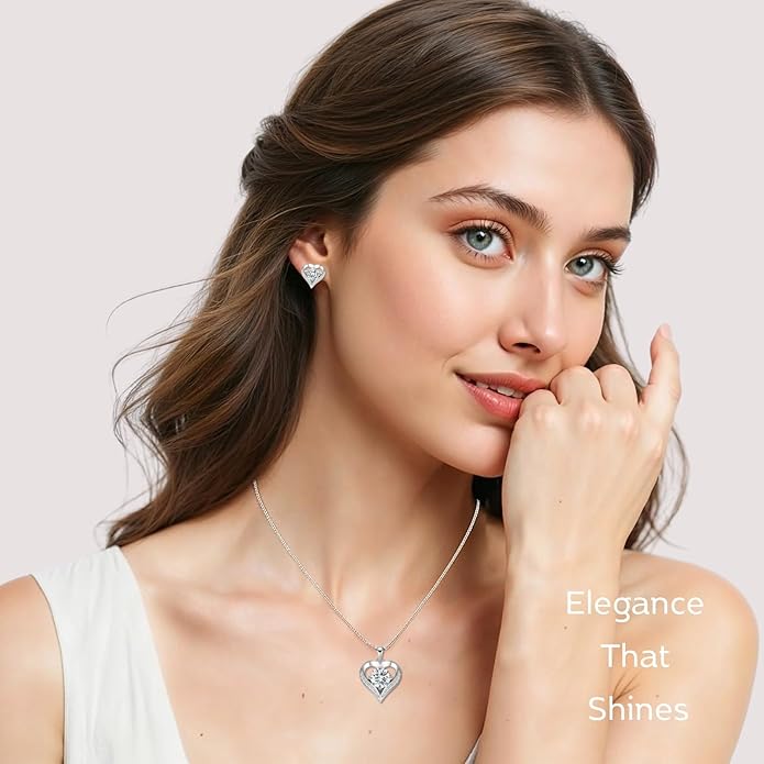 LOVE&LOVE Moissanite Stud Earrings for Women, Classic Round & Heart Designs,18K White Gold Plated Silver, Sparkly Hypoallergenic Gift, Birthday Anniversary Christmas Valentines