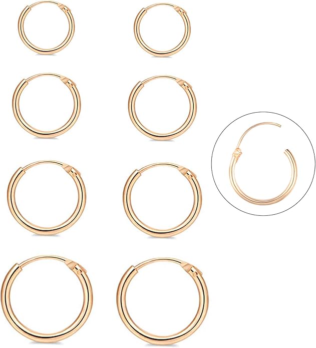 Silver Hoop Earrings- Cartilage Earring Small Hoop Earrings for Women Men,4 Pairs of Hypoallergenic 925 Sterling Silver Tragus Earrings