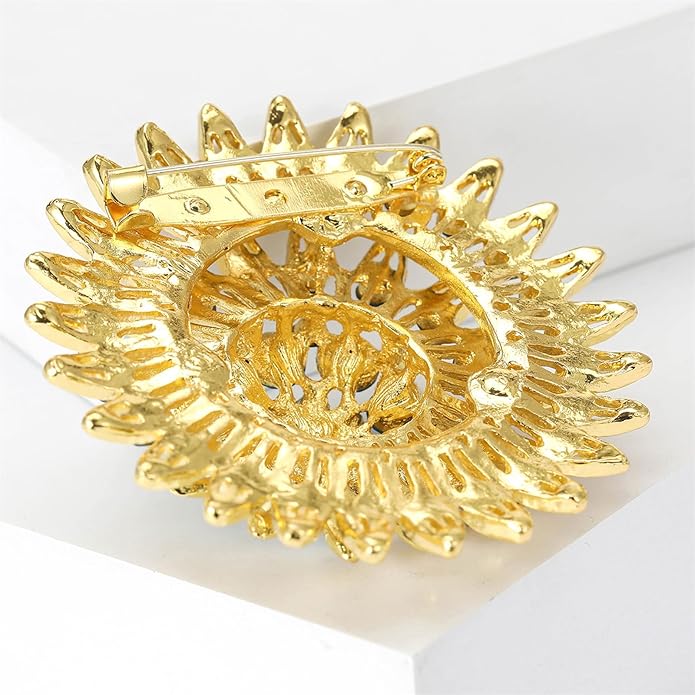 Vintage Rhinestone Round Flower Brooch Pin for Women,Sparkling Floral Lapel Pins Fashion Crystal Cluster Brooches Elegant Dress Accessories Christmas Wedding Jewelry