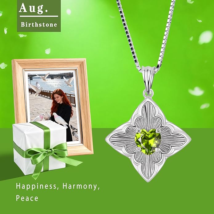 Delicate Four-Leaf Clover Charm Necklace with January Birthstone - S925 Silver, Gift Idea