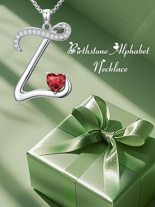 Christmas Gifts for Women Alphabet A to Z Initial Birthstone Pendant Necklaces for Women - 18k White Gold Plated Personalized Name Jewelry Valentine Mothers Day Birthday Gifts for Women Her Girlfriend