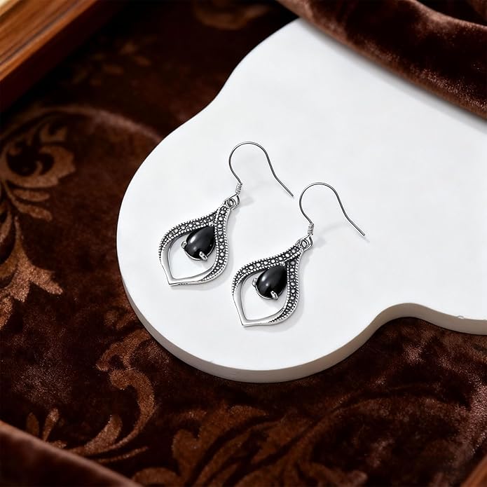 Vintage Genuine Gemstone Earrings for Women Dangling 925 Sterling Silver Western Native American Style Jewelry for Wife Mother