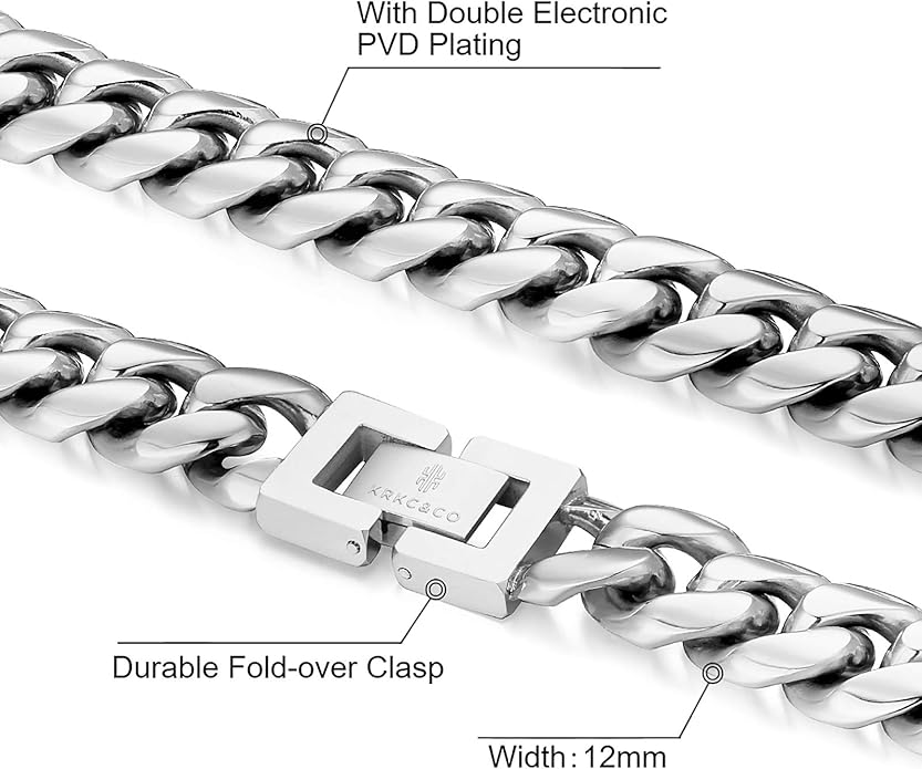 KRKC&CO Cuban Link Chain for Men 8/10/12/14mm, Brithday Gift for Men, 18k Gold Miami Necklace, Durable, Anti-Allergies Hip Hop Jewelry for Mens