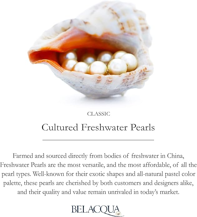 Belacqua Cultured Freshwater Pearl and Natural Milky Blue Aquamarine Gemstone Bracelet in Sterling Silver, Length - 7.5 Inches, Fishhook Clasp, Real Pearl Jewelry for Women, Gift Box Included