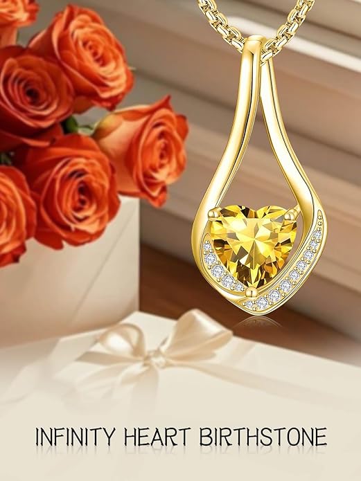 Birthstone Necklaces for Women,18k Yellow/White Gold Plated Forever Love Heart Infinity Pendant Necklace Anniversary Jewelry Christmas Birthday Gifts for Women Her Wife Girlfriend