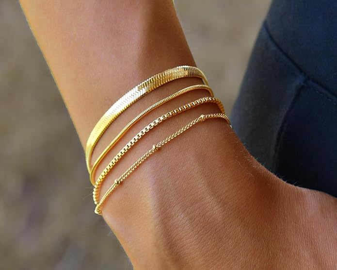 Dainty Gold Bracelets Stack for Women- 14K Gold Plated Bracelet Set Stainless Steel Chain Bracelet Dainty Gold Waterproof Jewelry Sets For Women's Fashion 2025 Trendy