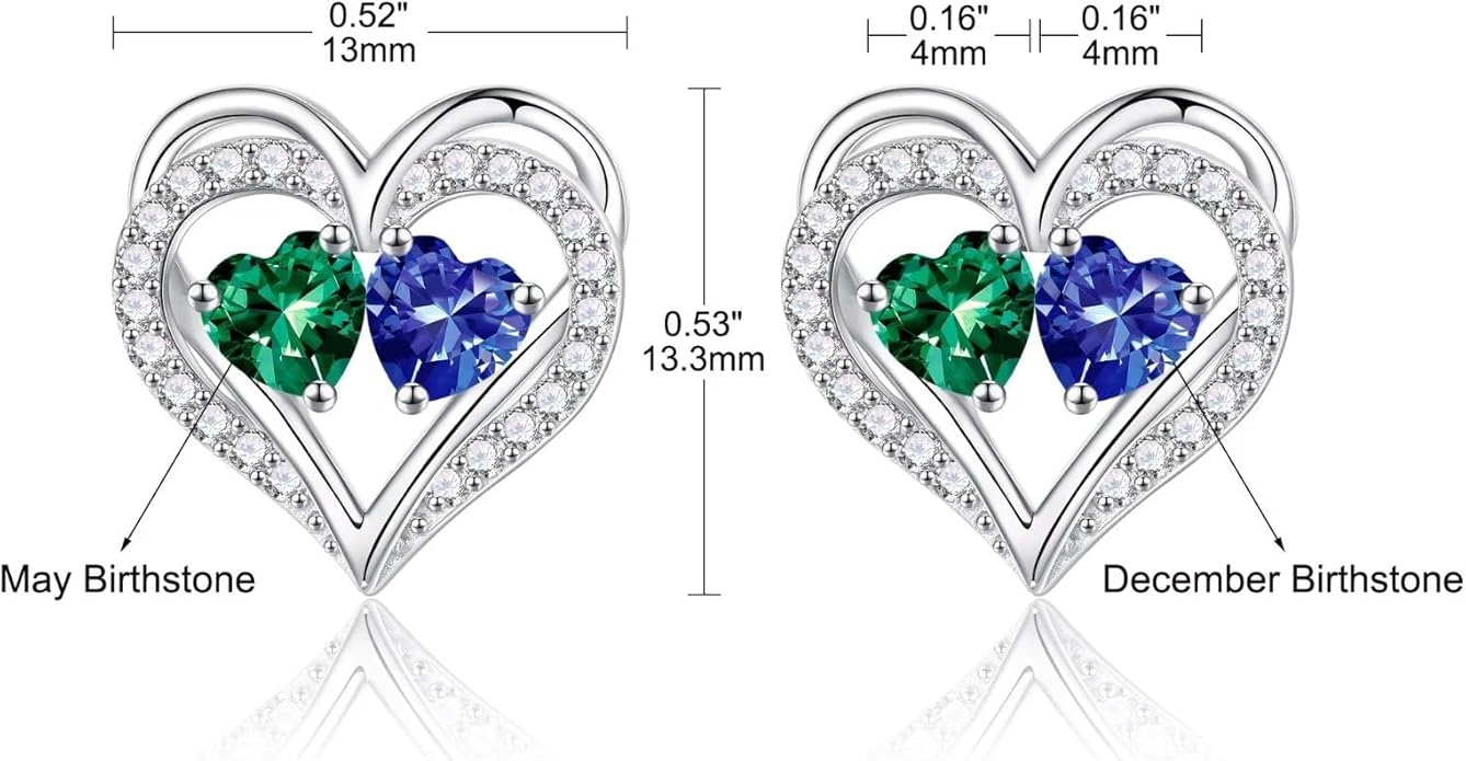 Iefil Birthstone Earrings for Women - 925 Sterling Silver Heart Earrings Anniversary Birthday Gifts for Women Wife Girlfriend Mom