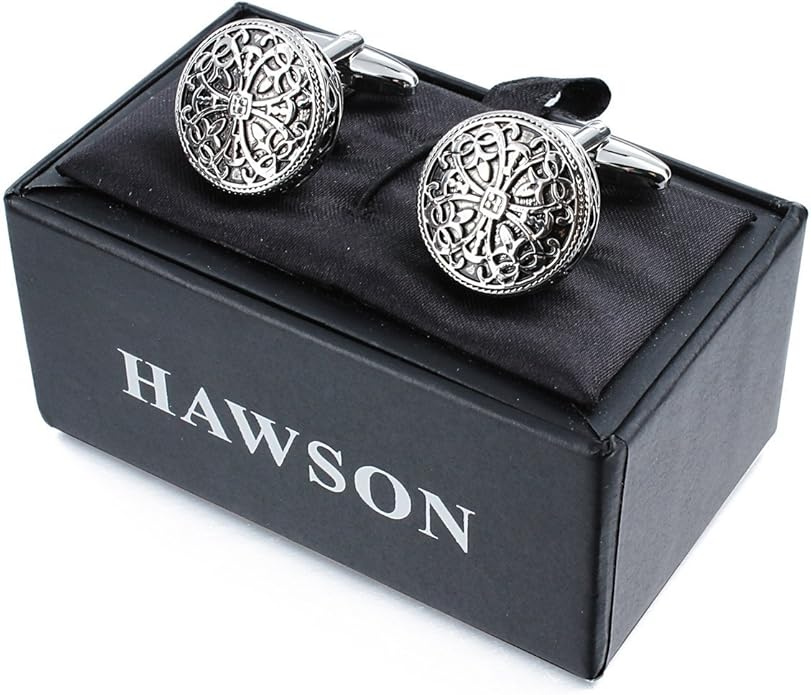 HAWSON Cufflinks and Studs for Men-Fashion Men Vintage Enamel Carbon Fiber Tuxedo Shirt Cufflinks and Studs Set for Regular Wedding Business Accessories