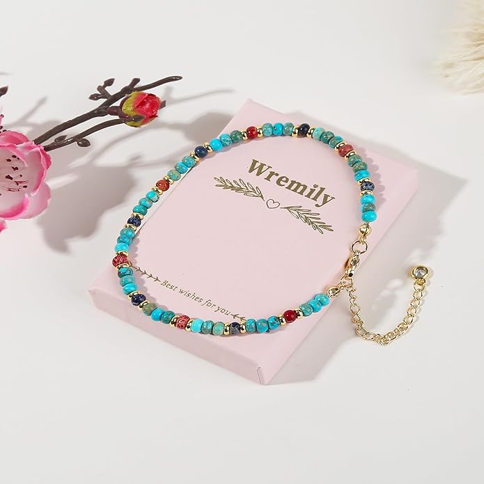 Natural Stone Beaded Anklets Bracelets for Women Handmade Beaded Anklet Bracelet Waterproof Boho Beads Ankle Bracelet Adjustable Summer Jewelry