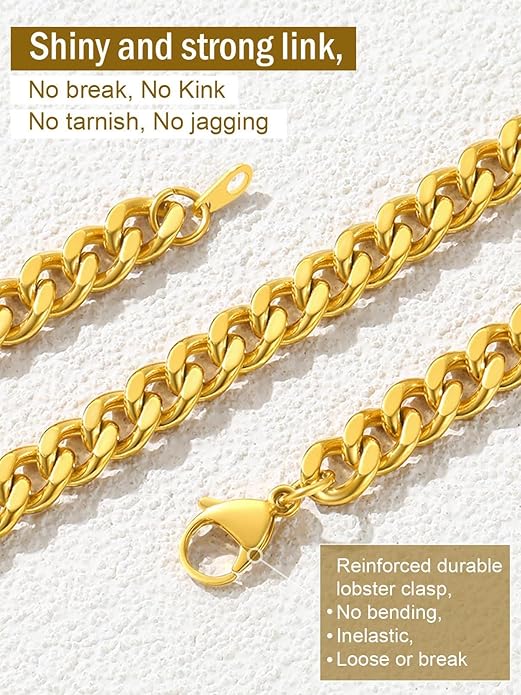 FindChic Men Curb Chain Necklace 18K Gold Plated/Stainless Steel/Black Chunky Double Tight Cuban Link Hip Hop Neck Chains for Men Boys 3.5MM/5MM/6MM/7MM/9MM/12MM 14''-30'' 8 Length Options (Send Gift Box)