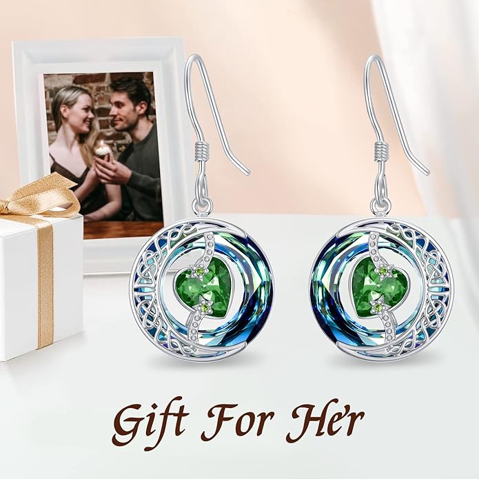 TOUPOP Birthstone Earrings for Women 925 Sterling Silver Moon and Star Dangle Earrings with Blue Crystal BirthdayJewelry Christmas Gifts for Women