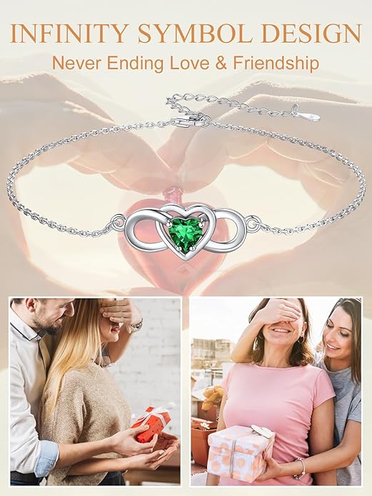 Custom4U Personalized Infinity Ankle Bracelets for Women 925 Sterling Silver Anklet Bracelet Endless Love Symbol Birthstone Charm Adjustable Foot Chain Jewelry Mothers Day Gifts for Mom Wife Women Her