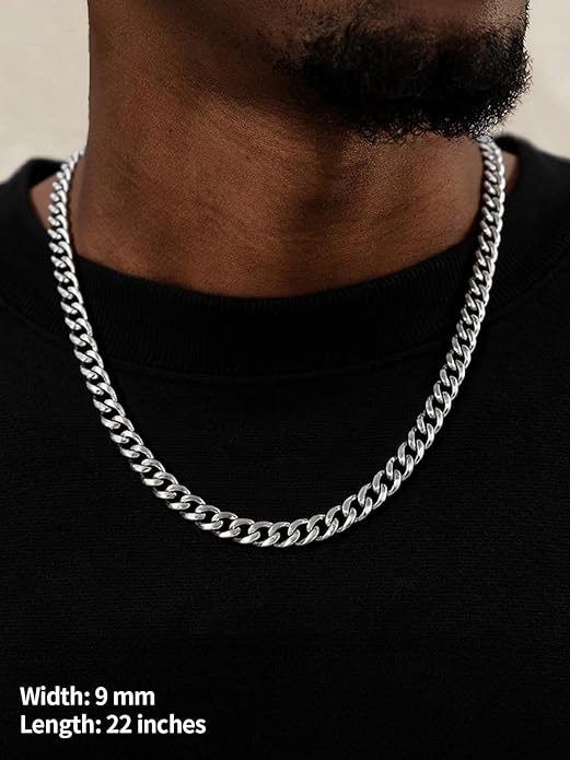 U7 Cuban Link Chain Necklace for Men, Stainless Steel/Black/Gold Mens Necklaces, Chunky Curb Chain Necklace in 6/9/12mm Width 18-30 Inches, Thick Choker Jewelry with Box Packed