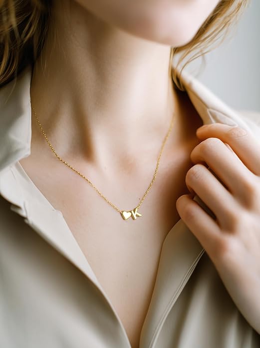 PROSILVER Initial Heart Necklace for Women, 925 Sterling Silver Tiny Heart Letter Necklace Siver, Gold Necklace, Come with Box
