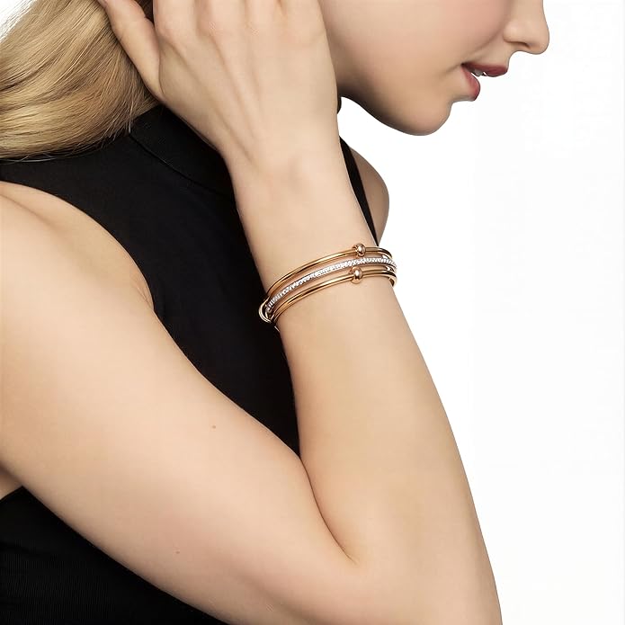Musishiyu Gold Bracelets for Women Stacking Bangle - 18K Mixed Metal Tri-Color Rolling Interlocking Bands, Cubic Zirconia Fidget Anxiety Jewelry, Valentine's Galentine's Day Gifts (Love, Loyalty, Friendship)