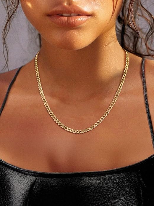 ChainsHouse Miami Cuban Link Chain Necklace for Men, 4.8mm/6mm/10mm/14mm Width, 14K Gold Plated/Stainless Steel/Black Mens Chunky Hip Hop Necklace Curb Chains, 14"-30" Length, Come Gift Box