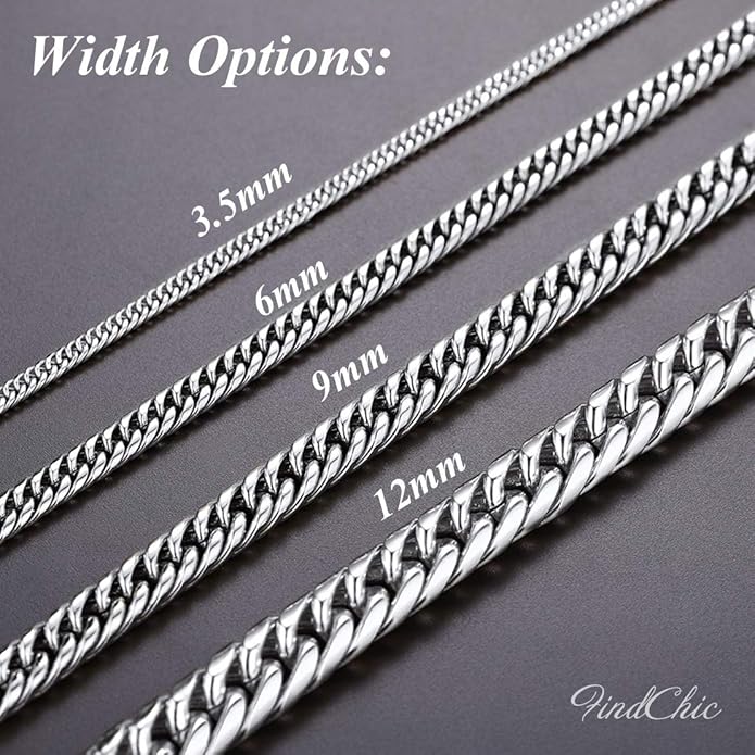 FindChic Men Curb Chain Necklace 18K Gold Plated/Stainless Steel/Black Chunky Double Tight Cuban Link Hip Hop Neck Chains for Men Boys 3.5MM/5MM/6MM/7MM/9MM/12MM 14''-30'' 8 Length Options (Send Gift Box)