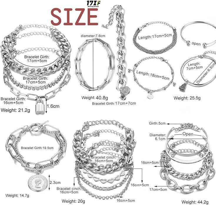 17IF 18-25 PCS(6 Pack) Boho Gold Bracelets Set for Women Stackable Chunky Dainty Bangles Adjustable Chain Flat Cuff Cuban Punk Charm Bundle Jewelry