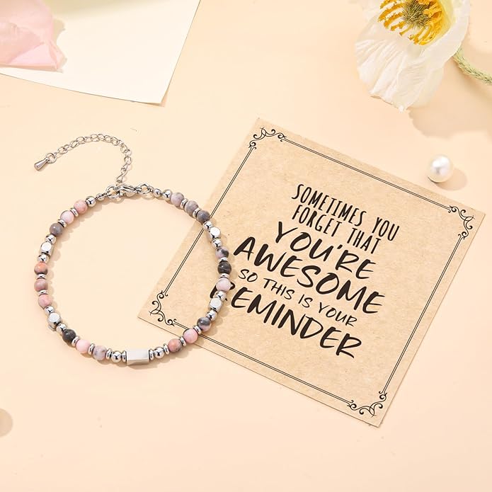 Desimtion Healing Natural Stone Bracelets for Women Girls, Sometimes You Forget You're Awesome -Christmas Gifts for Women Teen Girls, Best Friend Birthday Gifts for Women Friendship Bracelets