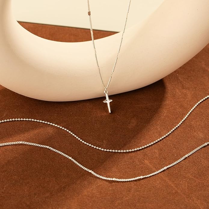 Layered Silver Necklace for Women Trendy Silver Plated Dainty Stackable Necklace Set Cuban Paperclip Herringbone Link Chain Coin/Cross/diamond/Mobius Pendant Necklaces Fashion Accessories Jewelry Gift