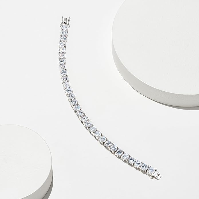 Amazon Essentials Plated Sterling Silver Round Cut Cubic Zirconia Tennis Bracelet