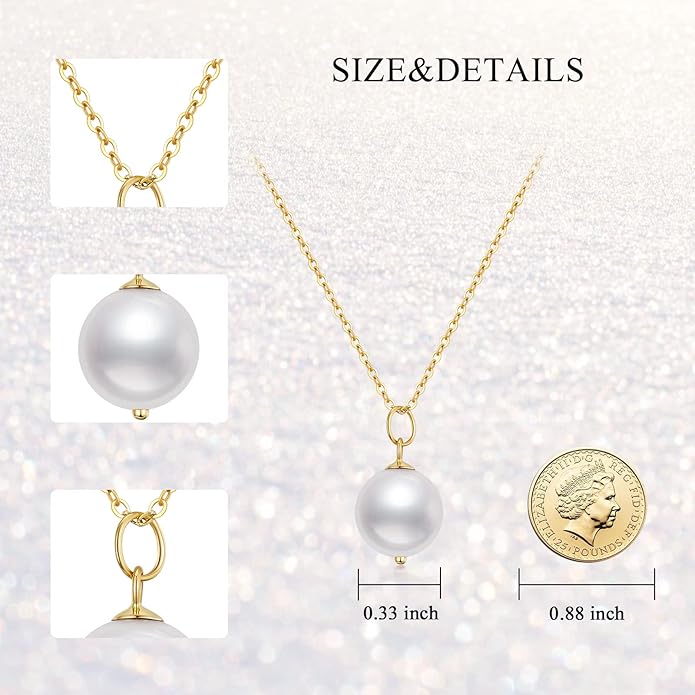 14K Solid Gold Pearl Necklace for Women, Real Gold Freshwater Cultured Single Pearl Pendant Anniversary Jewelry Gifts for Her, Wife, Mom 16"-18"