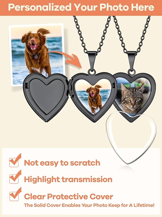 Supcare Locket Necklace That Holds Pictures-Engraved Photo Pendant Custom Jewellery Gifts for Men Women (with Jewellery Gift Box)