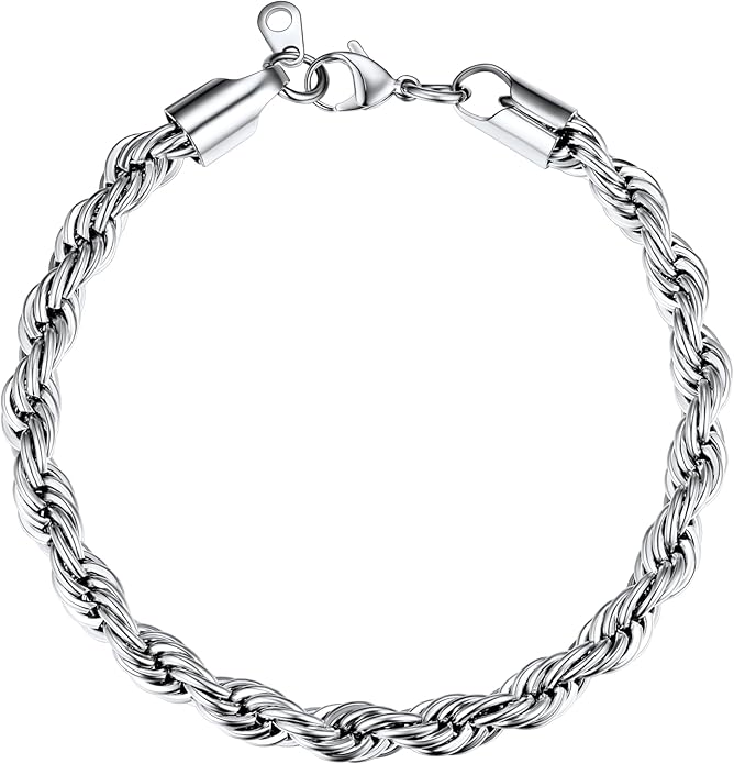 U7 Link Bracelets for Men, Cuban Link/Rope/Watch Band Solid Bracelet, Silver Black Gold Color Wrist Bracelet 3/6/9/12/15mm Width, 6.5/7.5/8.3 Inch Length, Hand Chain Jewelry for Mens Women