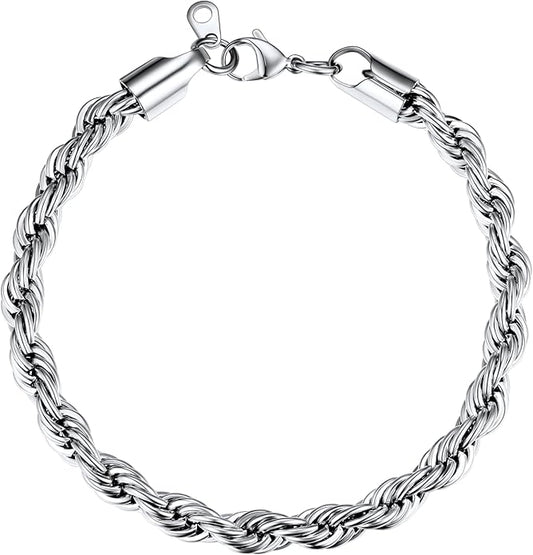 U7 Link Bracelets for Men, Cuban Link/Rope/Watch Band Solid Bracelet, Silver Black Gold Color Wrist Bracelet 3/6/9/12/15mm Width, 6.5/7.5/8.3 Inch Length, Hand Chain Jewelry for Mens Women