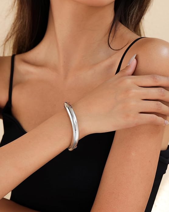 Bangle Bracelets for Women | 14K Gold Plated Trendy Wide Bracelets | Hinged Arm Cuff Bangles Chunky Bracelet for Women