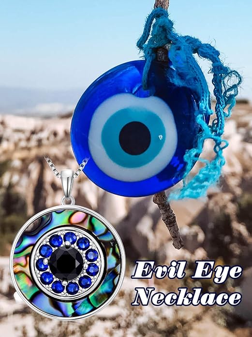 WINNICACA Sterling Silver Evil Eye Necklace Protection Crystal Pendant for Women Good Luck Vintage Evil Eye Pendant Jewelry Birthday Gifts for Women Friend Female