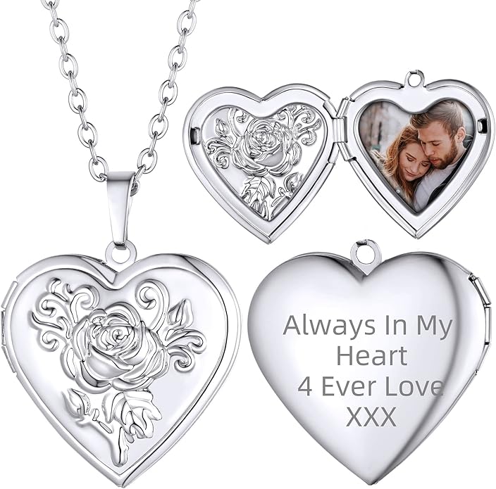 Supcare Locket Necklace That Holds Pictures-Engraved Photo Pendant Custom Jewellery Gifts for Men Women (with Jewellery Gift Box)
