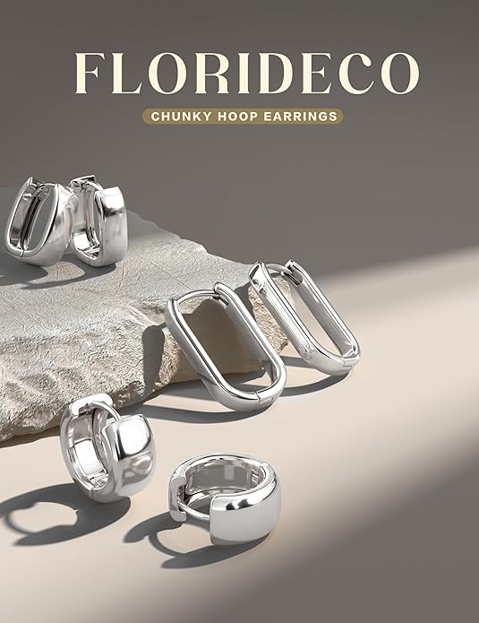 Florideco 3Pairs Chunky Gold Earrings Set 14K Gold Plated Hoop Earrings for Women Trendy Small Thick Huggie Hoops Earring Lightweight Silver Hoop Earring Sets for Multiple Piercing