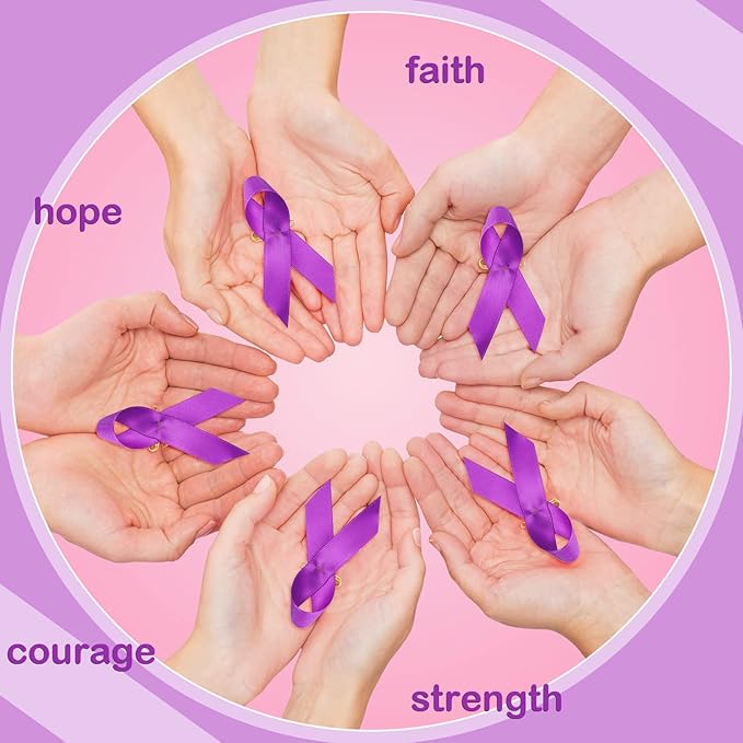 Yunlly 150 Pcs Purple Ribbon Lapel Pins Bulk Domestic Violence Awareness Alzheimer Lupus Cancer Awareness Brooch