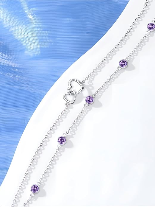 Dorunmo Heart Birthstone Bracelet Anklet for Women 925 Sterling Silver Birthday Jewelry Gifts for Women Wife