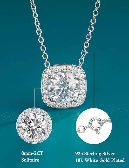 IMOLOVE Moissanite Solitaire Pendant Necklaces for Women Sterling Silver with 18K White Gold Plated 1-3 Carat D Color VVS1 Clarity Mossanite Jewelry for Women