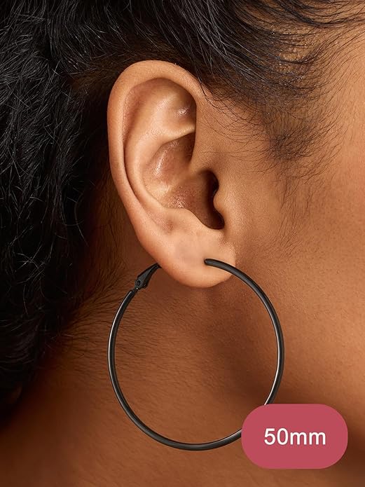 FOCALOOK 14K Gold Plated Lightweight Large Hoops| 2mm Thin Hoop Earrings for Women 30/40/50/70/100mm