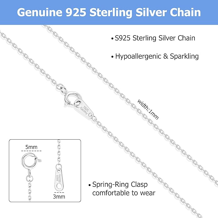 Gacimy 925 Sterling Silver Chain for Women, 1mm 1.3mm 1.5mm 1.8mm Cable Chain Necklaces