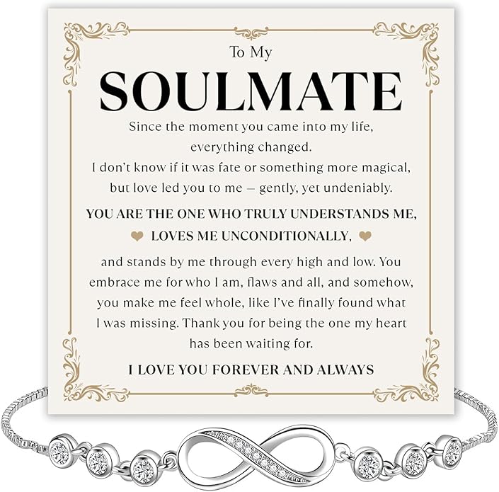 To My Soulmate Bracelet For Women With Heartfelt Message Card & Elegant Box, Bracelet For Girls, Soulmate Birthday, Wedding, Christmas Jewelry Gift From Boyfriend, Husband
