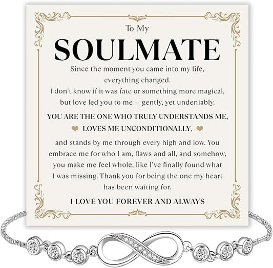 To My Soulmate Bracelet For Women With Heartfelt Message Card & Elegant Box, Bracelet For Girls, Soulmate Birthday, Wedding, Christmas Jewelry Gift From Boyfriend, Husband