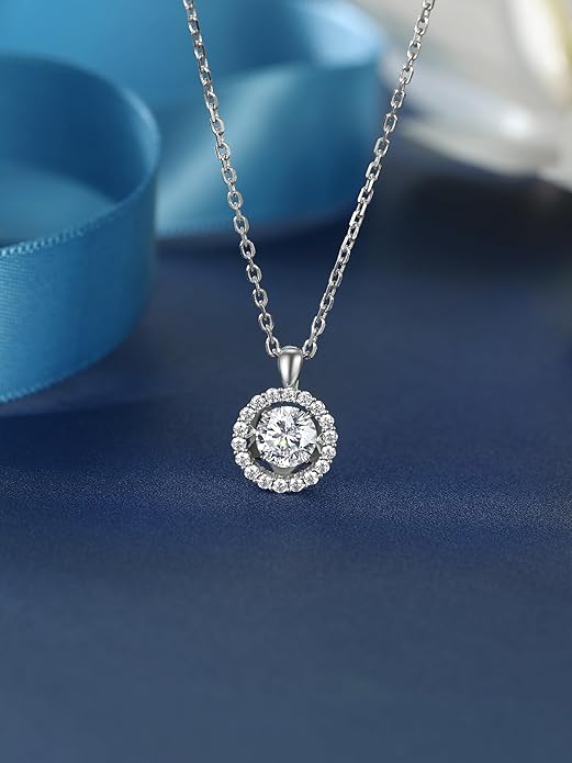 MomentWish Necklace for Women, Sparkling Gift for Her, 1Carat Moissanite Heart Pendent for Her, 925 Sterling Silver Dance Necklace for Anniversary Christmas Valentines