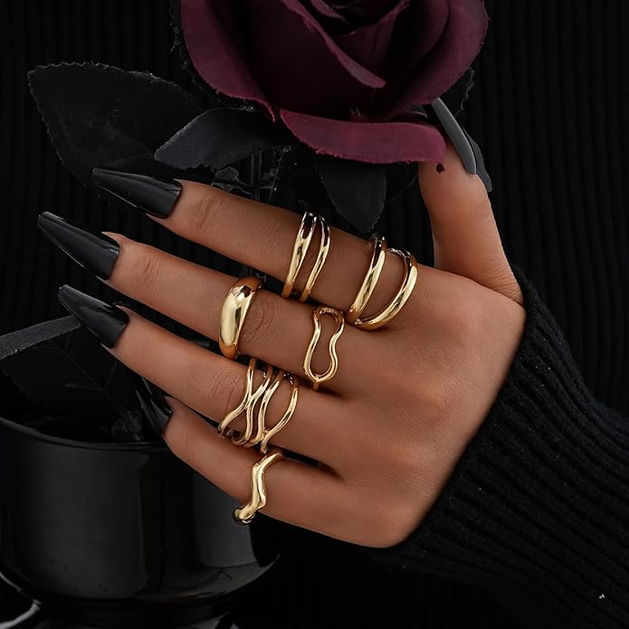 FAXHION Gold Knuckle Rings Set for Women Snake Chain Stacking Ring Vintage BOHO Midi Rings SIze Mixed