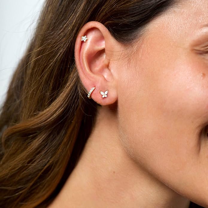 Freekiss 3 Pairs Gold Hoop Earrings Set: Dainty Stud Earrings Trendy Small 14K Gold Plated Hypoallergenic Dangle Cartilage Huggie Hoop Earrings for Women Gold Jewelry for Women Gifts