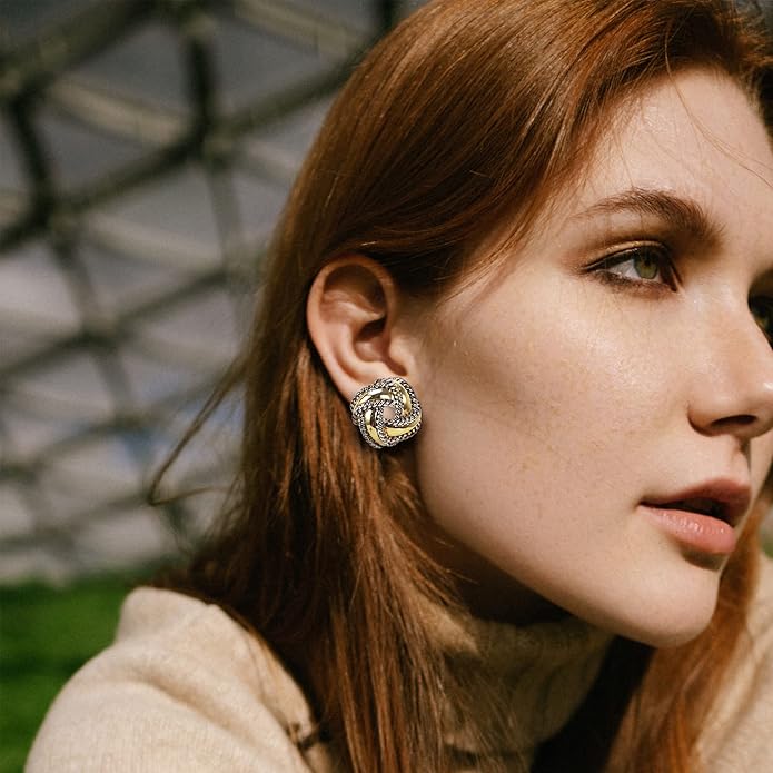 Two Tone Earrings for Women Gold and Silver Crossover Half Hoop Statement Earring Designer Stud Earrings