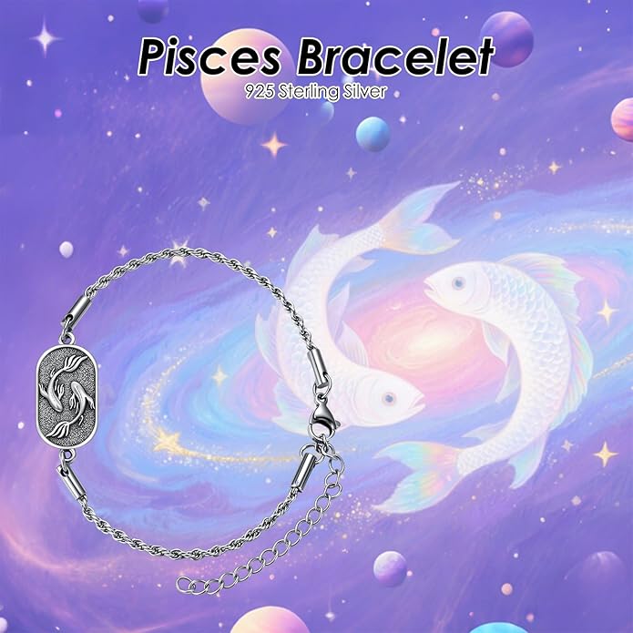 SIMONLY Zodiac Bracelet 925 Sterling Silver Constellation Anklet Horoscope Zodiac Jewelry Christmas Birthday Astrology Gifts for Women Men Unisex