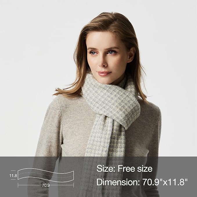 EURKEA 100% Cashmere 2025 Winter Scarf for Women Fringed Edges Warm & Soft Lightweight Solid/Plaid/Two-Tone Free Size