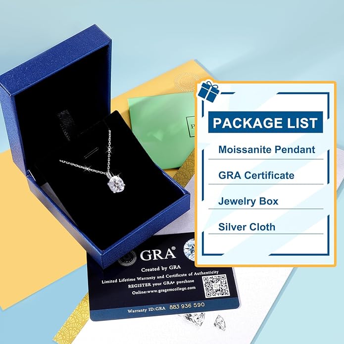 Moissanite Necklace for Women 0.1-12.0CT(3-15mm) Oval/Round Cut Moissanite Pendant 18k Gold Plated Sterling Silver Necklace D Color VVS1 Solitaire Pendant with 18+2 Inch Chain Jewelry for Mom/Wife