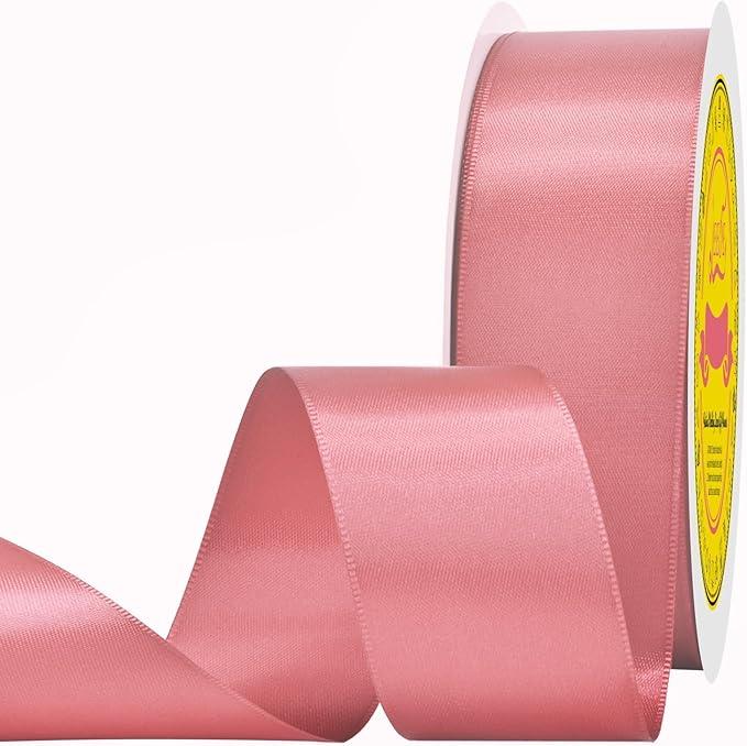 LEEQE Double Face Lt.Coral Satin Ribbon 1-1/2 inch X 50 Yards Polyester Lt.Coral Ribbon for Gift Wrapping Very Suitable for Weddings Party Hair Bow Invitation Decorations and More